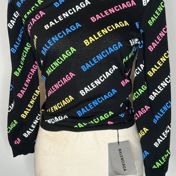 BALENCIAGA - All Over Logo Cotton Sweater - Picture 3 of 12